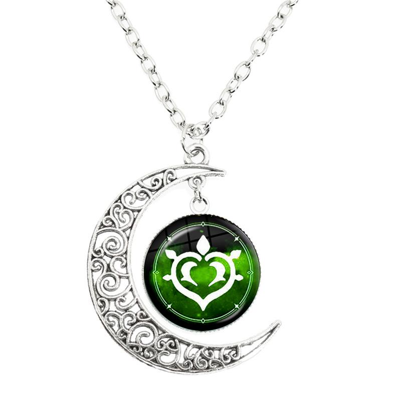 Genshin Impact Moon Necklace 7 Element Weapons Pendant Jewelry for Men Women Game Fans Gift