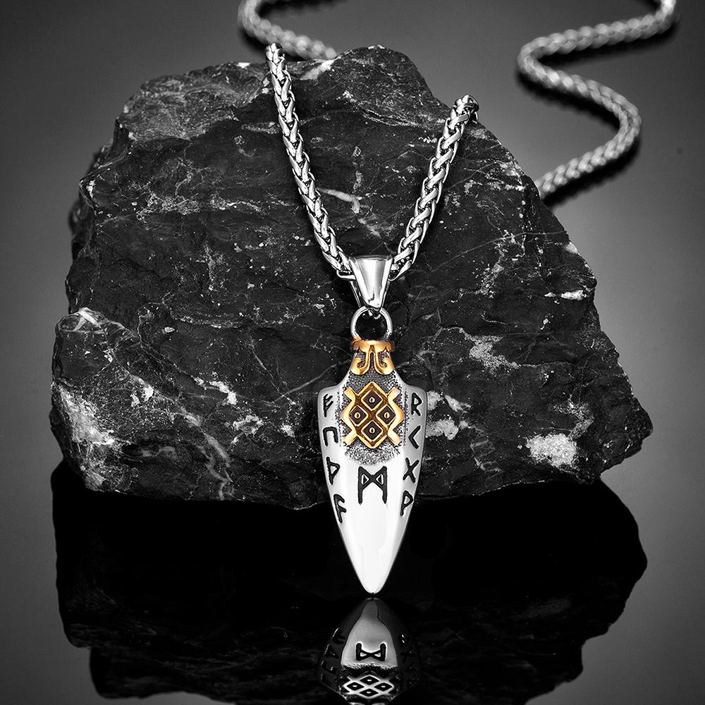 Norse Runes Odin's Spear Gungnir Necklace Men Gold Color Stainless Steel Arrowhead Pendant Valknut Talisman Male Vikings Jewelry
