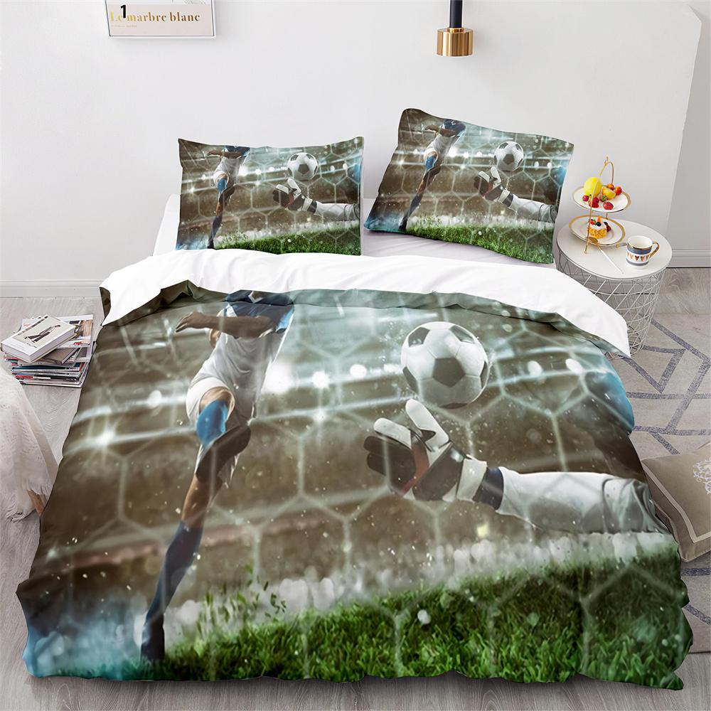 Soccer Duvet Cover Set Football Sport Black White Polyester Comforter Cover King Queen Size For Kids Boys Girls Teen Bedding Set