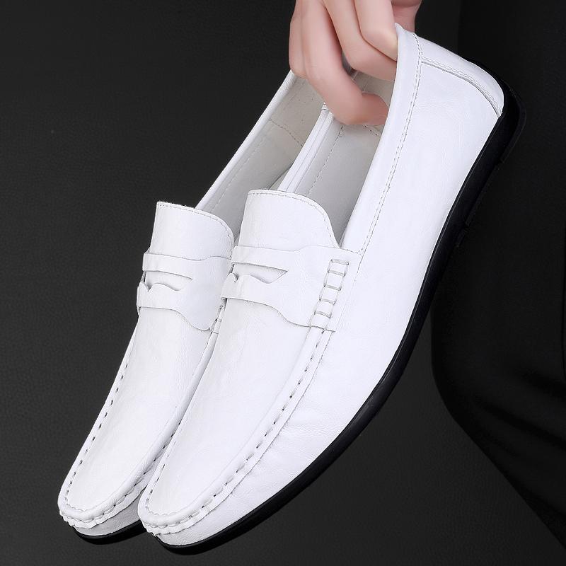 Fashion Spring New Classic White Loafers Soft Sole Comfort Moccasin Designer Formal Business Leather Shoes Genuine Leather Wedding Shoes