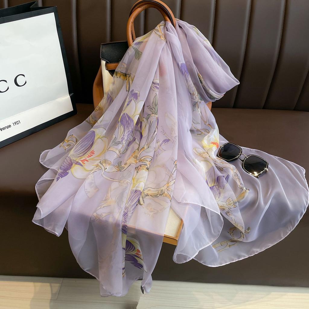 Spring and Summer Delicate Yarn Printed Scarf Travel Sunscreen Thin Shawl Western-style Fashion Scarf