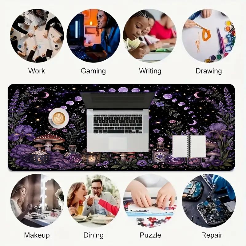 1Pc Purple Fantasy Garden Gaming Mouse Pad Keyboard Desk Mat Non-slip Rubber Lock Edge Waterproof Computer Mousepad for Office Home Decor Ey14