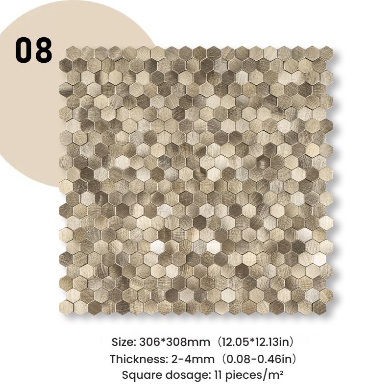 3D Mosaik Metall Aluminium Sechseck Paneel Wandaufkleber Selbstklebend Abstrakt Wasserdicht Küche Badezimmer Wanddekor Fliesen