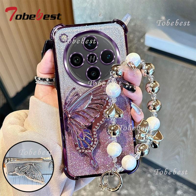

Glitter Shockproof Plating Quicksand Butterfly Bracelet Case for OPPO Find X8 Pro X8S Plus X7 Ultra Silicone Cover Oppo Find X8 Pro фиолетовый