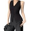 Women's Halter V-Neck Vest Backless Single Breasted Sleeveless Vest Asymmetrical Hem Vest