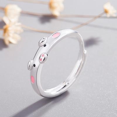 Creative Cute Pink Red Pig Rings Popular Lucky Piggy Animal Couple Opening Ring Women Man Jewelry Lover's Gifts Adjustable