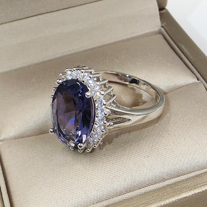 High Quality Big Dark Blue Stone Rings For Women Top Quality Flower Design Cubic Zircon Rings Fashion Jewelry Accessories