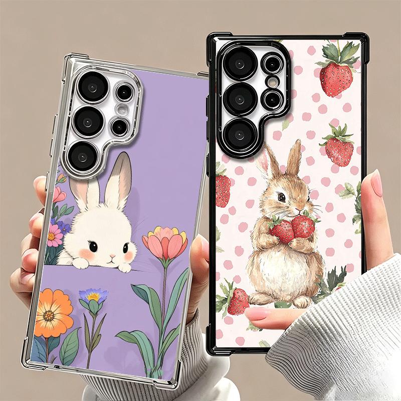 Cute Cartoon Bunny Rabbit Plating Phone Case For Samsung Galaxy S24 S25 FE S26 Edge S23 Ultra S22 S21 Plus S20 Anti-Fall Airabag