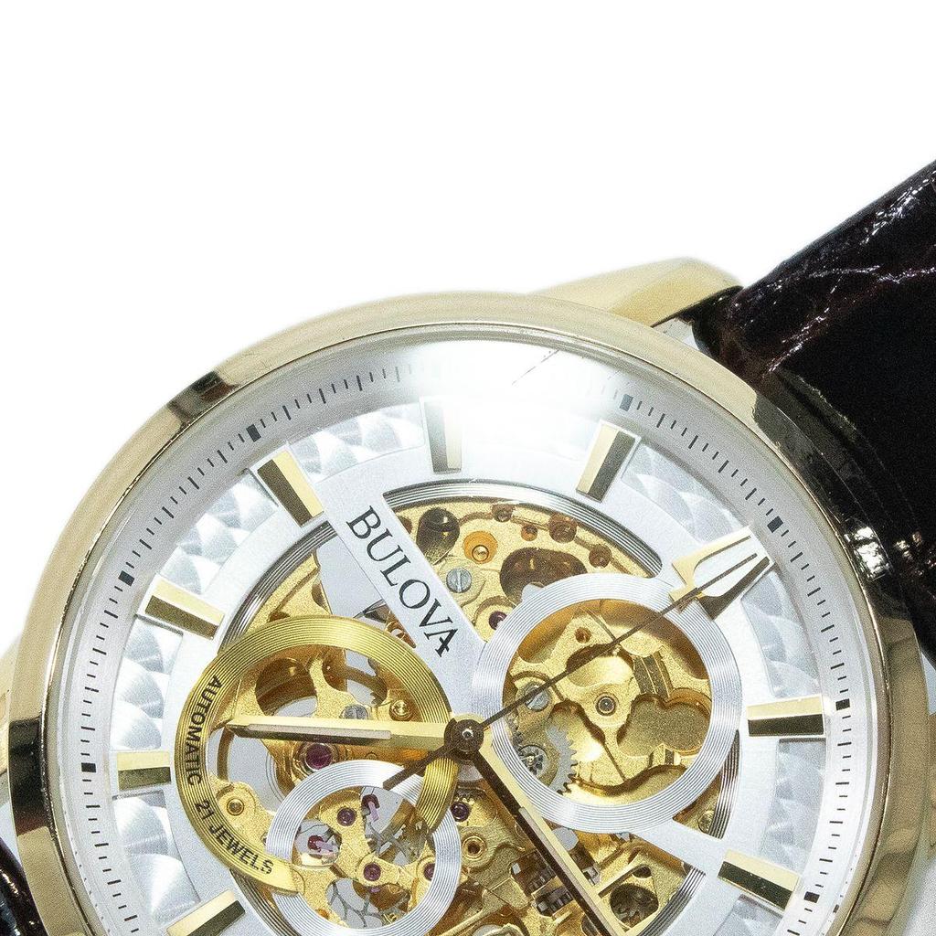 Used Working Item Bulova Watch Automatic Men's Classic Sutton Skeleton 97A138 Silver Gold Open Heart