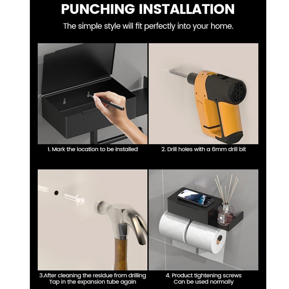 Self-Adhesive Toilet Roll Rack with Shelf Stainless Steel Wall Mounted Wipe Dispenser  Washroom