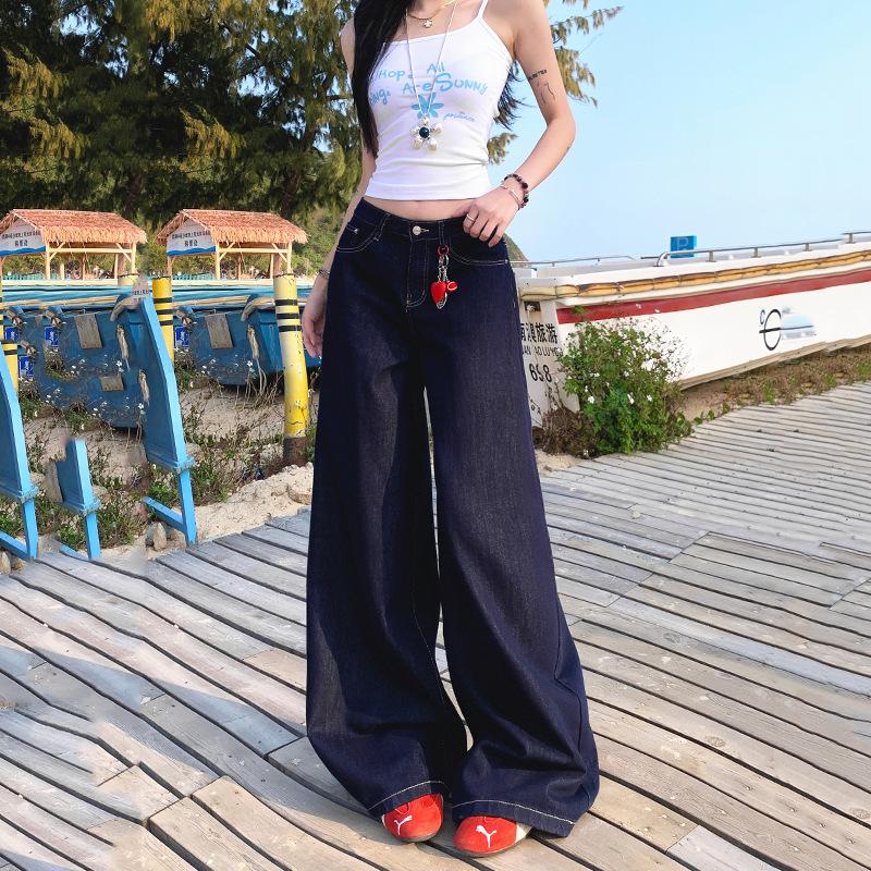 Μη ξεθωριάζον Τζιν Υψηλής Μέσης Χαλαρή Εφαρμογή Φαρδύ Πόδι για Γυναίκες Τζιν Φαρδύ Πόδι με Κρουαζέ Εφέ για Γυναίκες Γυναικεία Αδυνατίσματος