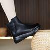 Warm Waterproof Fleece-Lined Soft Leather Ankle Boots: Thick Sole, Non-Slip, Round Toe, Perfect for Autumn & Winter.