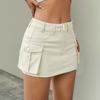 Women Mini Denim Skirt Low Waist Cargo Skirt with Pocket Solid Color Button Zipper Fly Short Skirt Streetwear