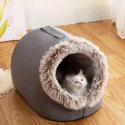 Husdjurshus för liten hund Kattsäng Hus Portabelt Slutet Plysch Husdjur Kattunge Bo Vinter Varmt Mjukt Husdjursgrotta Kennel Djup Sömn Soffa