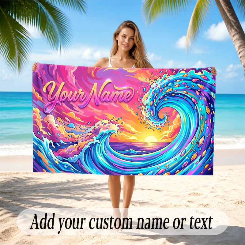 Octopus Sea Life Theme Soft Beach Towel Personalized Custom Name Text Towel Portable for Beach Pool Travel