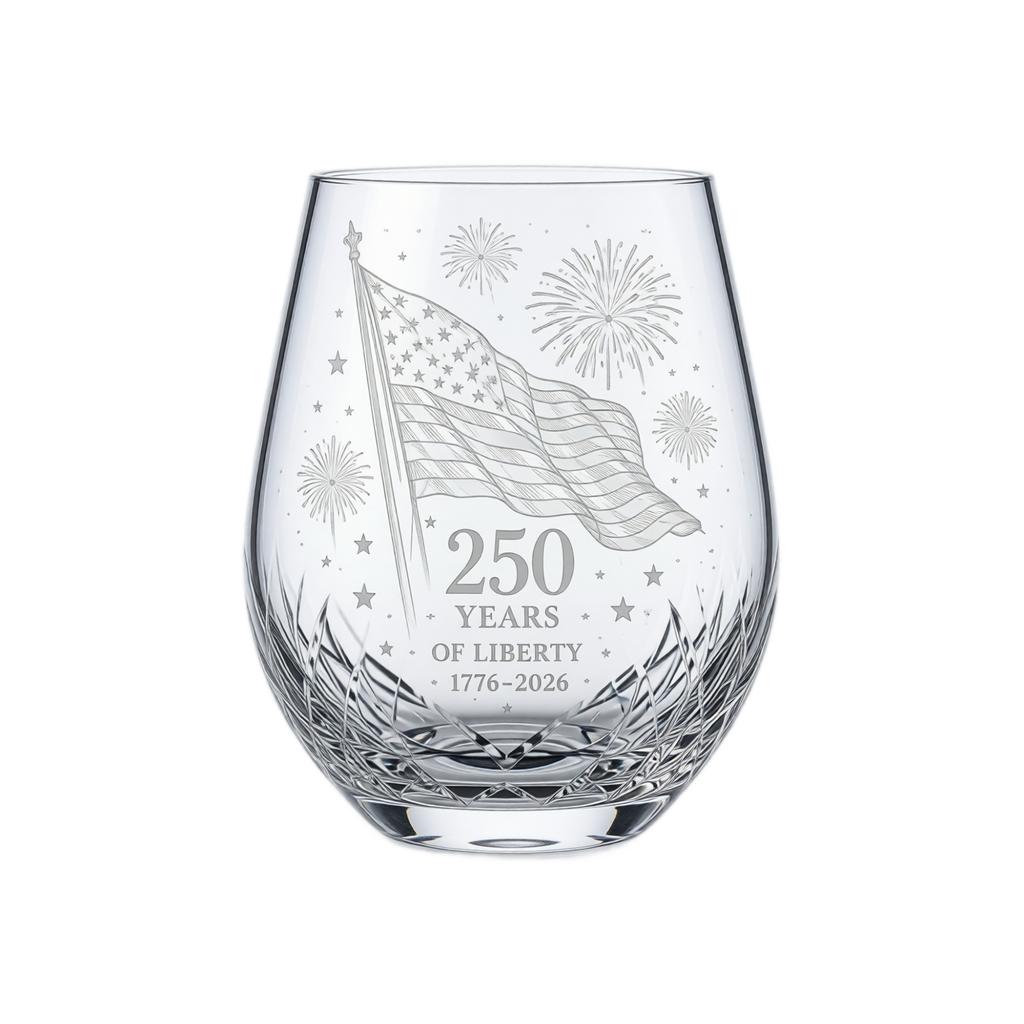 Crystal 250th Anniversary Commemorative Martini Glass 1776-2024 Etched Design with Star and Flag Motif Stemware for Special Occasions
