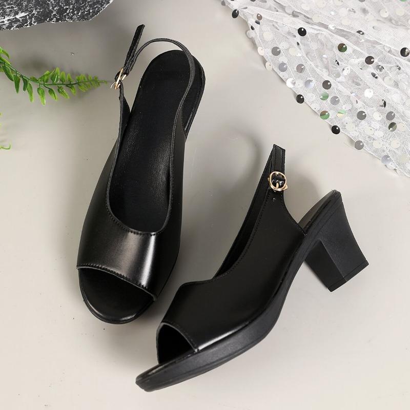 Sandals Women's Medium Heel Summer New High Heel Fashion Thick Heel Fish Mouth Thick Sole Waterproof Table Women's Shoes
