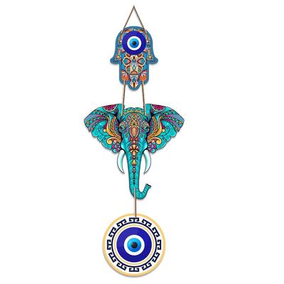 Designad elefant i trä för väggdekoration i hemmet | Hamsa-handdekoration för vardagsrummet | Moderna konstverk | Dekorativ hängning