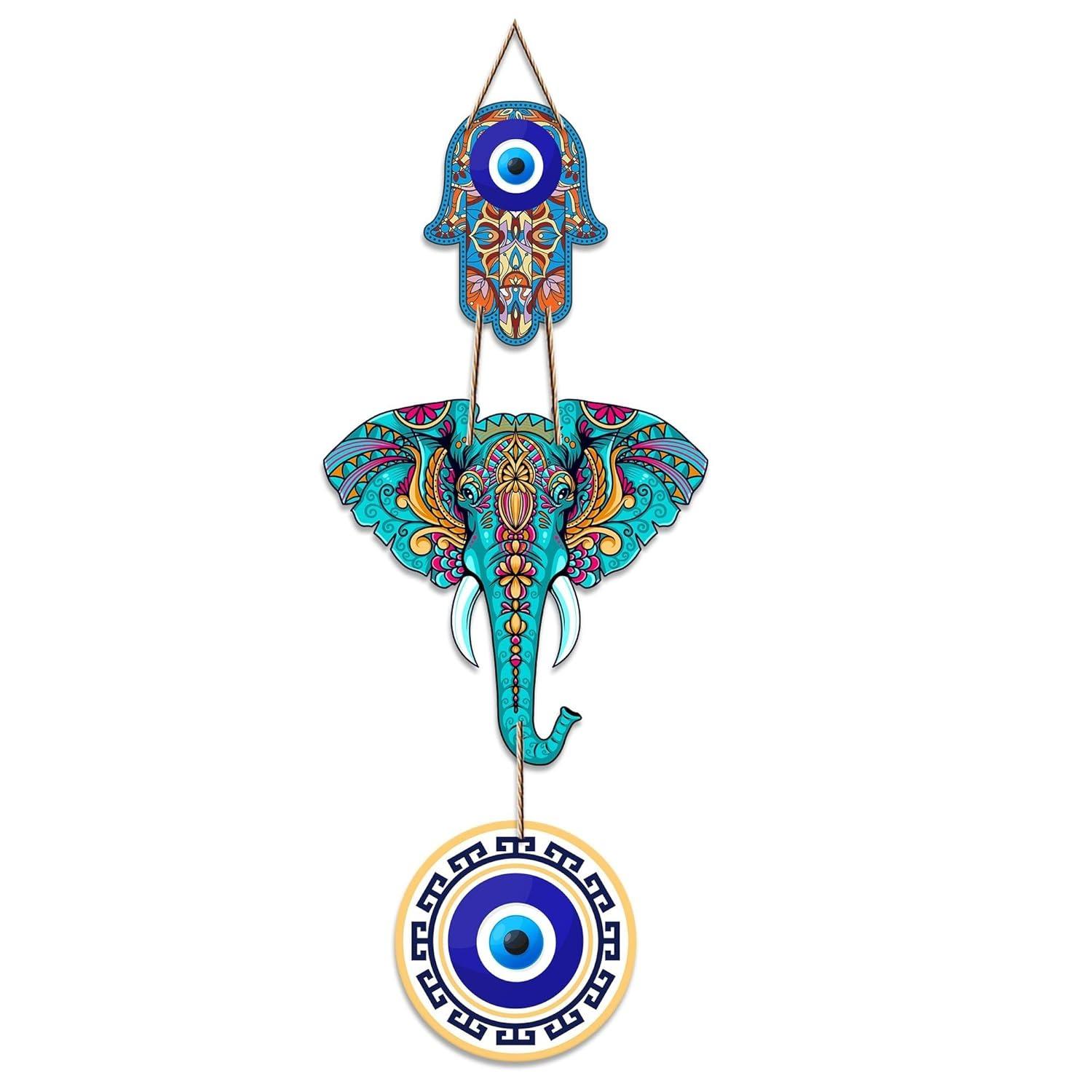

Designer Elephant Wooden Wall Hanging for Home Decor | Hamsa Hand Decor for Living Room | Modern Artworks Items | Decorative Hanging Onesize