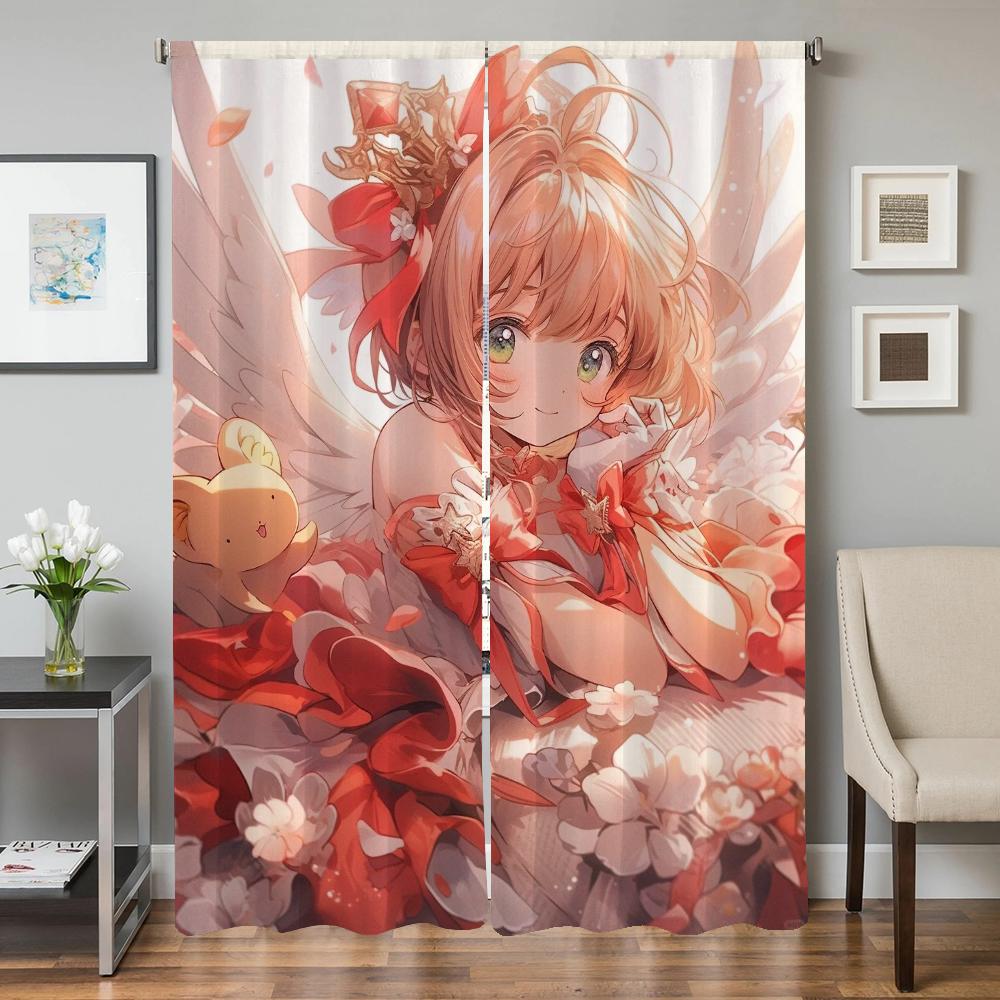 Kitchen Curtains for Living Room 2 Pieces Blackout Curtains Door Curtain C-cardcaptor S-sakura Bedroom Decoration Partition Home
