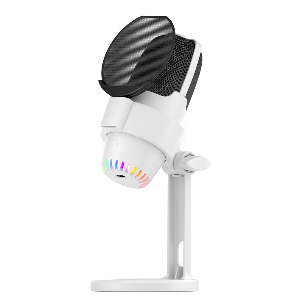 Mikrofon USB RGB Zestaw Mikrofonu Komputerowego ze Statywem Redukcja Szumów Plug & Play Jeden Klawisz do Wyciszenia dla