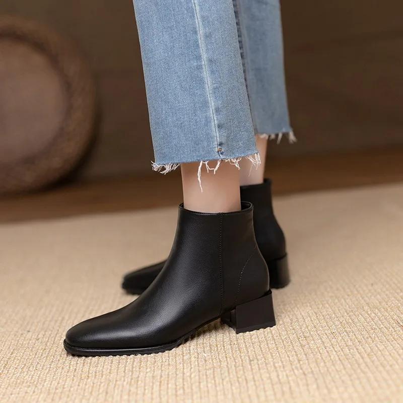 fashion Fashionable Women's Short Boots Thick Heels Brown Soft Leather Ankle Boots New Arrival Autumn/winter 2024 Spring/autumn Boot