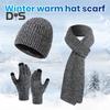 3 Pcs/Set Unisex Winter Beanie Scarf Gloves Set Thick Knitted Warm Cap Touchscreen Gloves Elastic Ear Protection Windproof Winter Outdoor Cycling