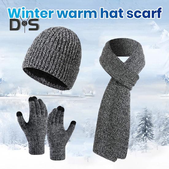 3 Pcs/Set Unisex Winter Beanie Scarf Gloves Set Thick Knitted Warm Cap Touchscreen Gloves Elastic Ear Protection Windproof Winter Outdoor Cycling