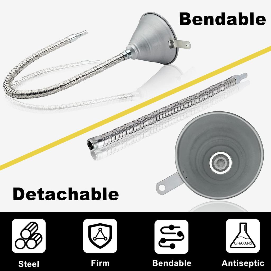 Funnel Automotive Steel Bendable Universal Spout Funnel with Filter and 23.6" Flexible Pipe Long Neck Oil Funnel for All Automotive Oils, Lubricants,