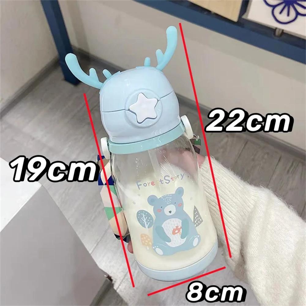 600ml Cartoon Water Bottle Children Net Red Plastic Antler Straw Water Cup Portable Polychrome Large Capacity Water Bottle Summe