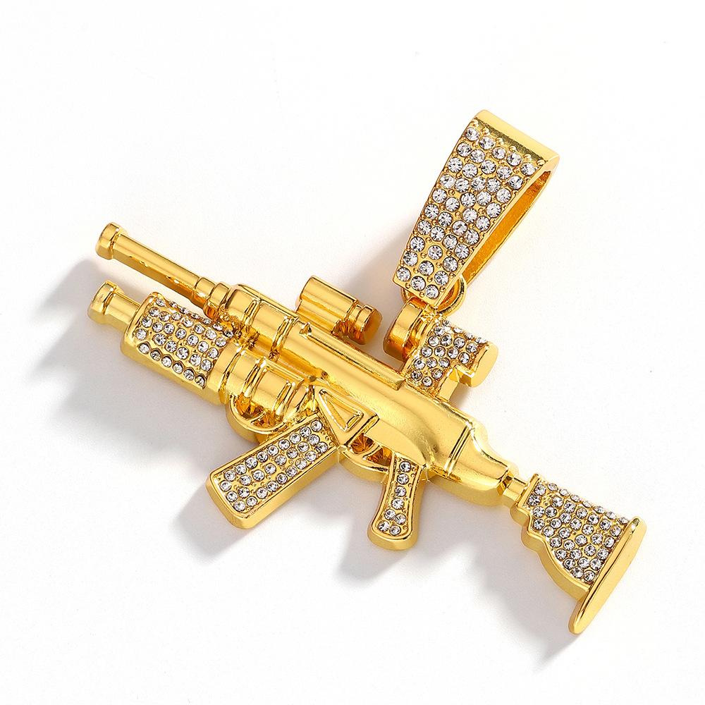 Diamond Gun Jewelry Alloy Simulation Ak Weapon Model Flash Diamond Jewelry Hip Hop Men'S Necklace Full Diamond