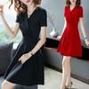 Women's V Neck Short Sleeve Mini Dress Slim Fit High Waist Elegant Solid Color A Line Summer Casual Flared Wrap Cocktail Party Midi Dress