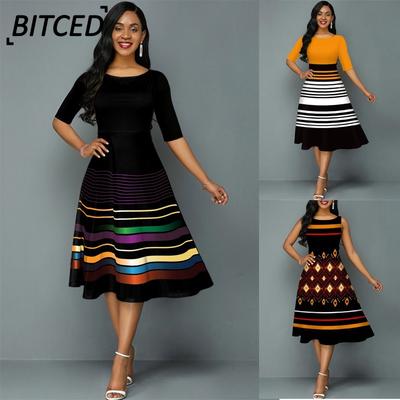 Fashion Summer Spring 1/2 Sleeves  O-Neck Casual Dresses