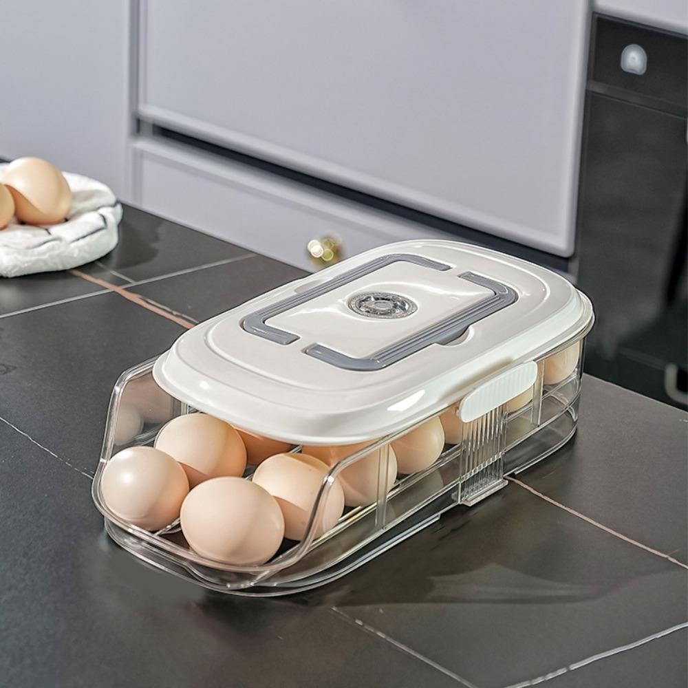 Large Capacity Automatic Rolling Egg Container Transparent Egg Storage Box  for Home