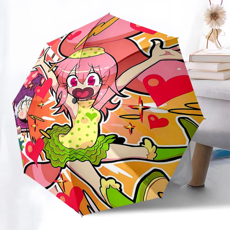 1pc Kawaii Pink Hair Girl Outdoor Umbrella - Automatic Opening & Closing, Portable 3-Fold Design with 8-Rib Iron Frame - Perfect Gift for Fans, Travel