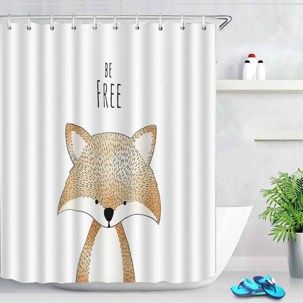 Animal Style Shower Curtain Lion Bathroom Curtain Cartoon Hedgehog Pattern Vintage Bathroom Waterproof Curtains 3D Shower Screen