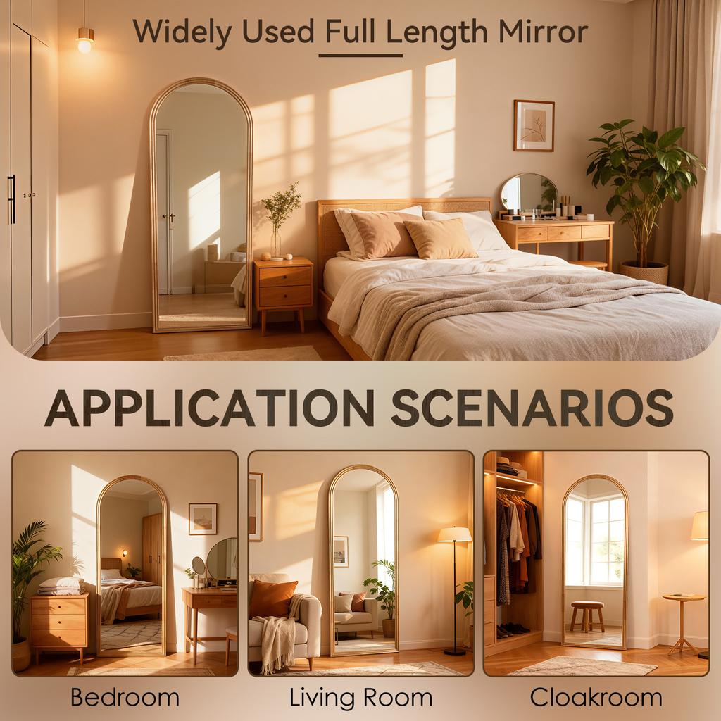 Arched Full-Length Mirror with Wooden Frame In Brown, 160 X 50 Cm, Adjustable Metal Stand, Suitable for Residential and Commercial Spaces