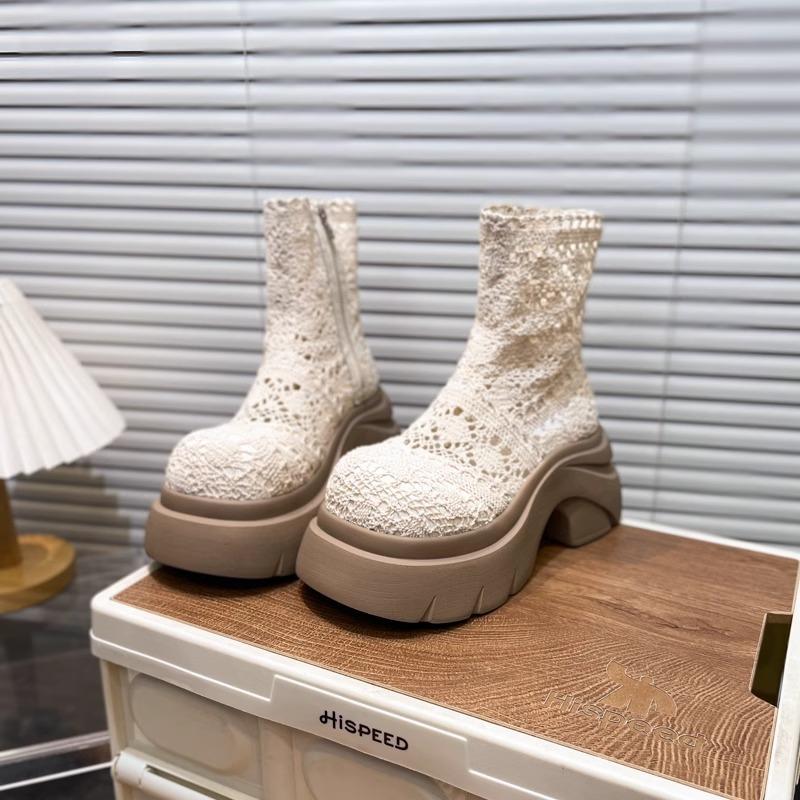 Thick-soled lace mesh cool boots fairy fairy wind 2025 summer new hollow breathable short boots thin Martin boots