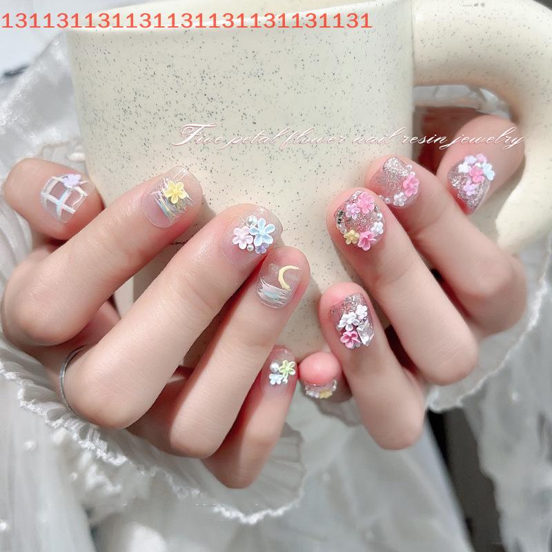 50Pcs For Manicure Solon Nail Art Supplies Colorful Five Petaled Flower Nail Charms Decorations