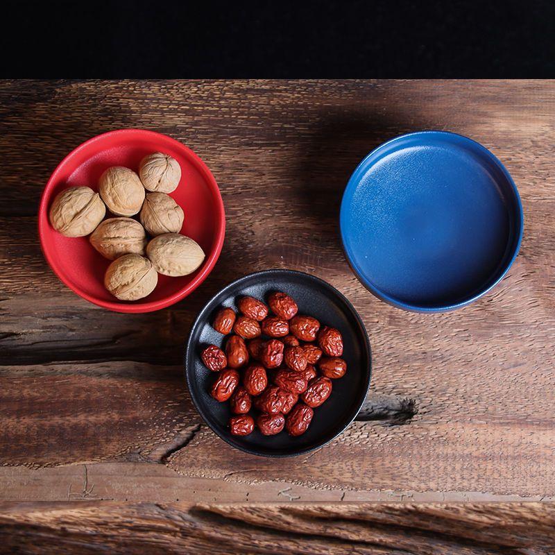 Chinese-style Ceramic Fruit Plate Circular Jewelry Food Teacup Tray Home High-foot Cake Dessert Dry Fruit Plate Kitchen Supplies