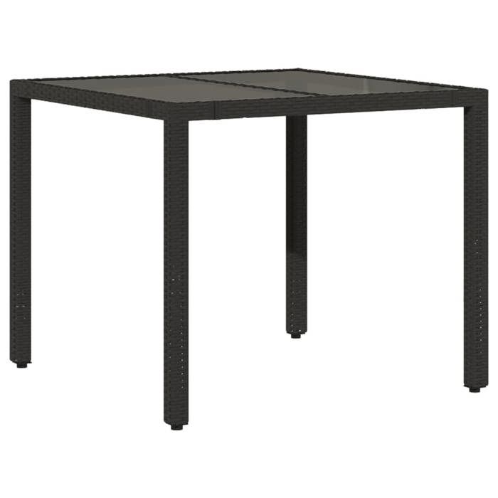 VidaXL Table de jardin dessus en verre Noir 90x90x75 cm Résine tressée 365586