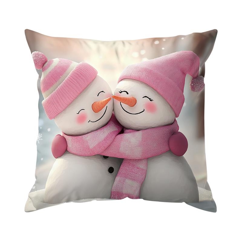 Home Decor Pink Gnome & Snowman Christmas Pillows Pattern Cushion Cover Suitable for Sofa Bedroom Car Pillow Cover