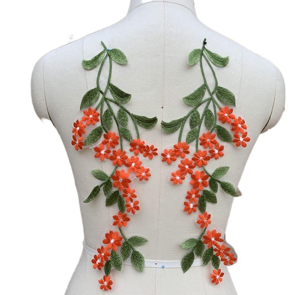 2 Stück Grüne Blatt-Gänseblümchen-Blumen-Bestickte Aufnäher Elegante Exquisite Kleidung Applikation Vintage Kleidung Aufnäher Nähen