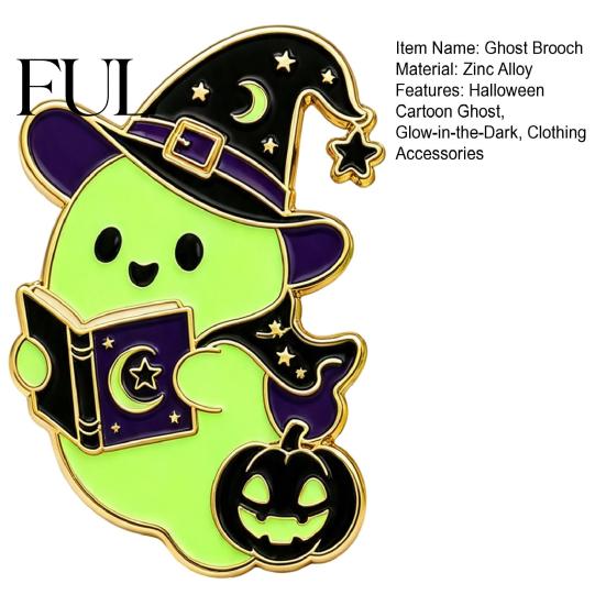 Halloween Party Brooch Witch Hat Ghost Enamel Brooch, Glow-in-the-Dark Cartoon Clothes Badge Pin, Holiday for Sweaters Jackets Scarves Decoration Pin