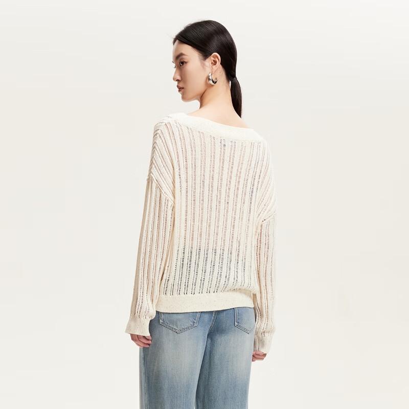 Veromoda 2025 Summer V-Neck Openwork Sequin Knit Sweater
