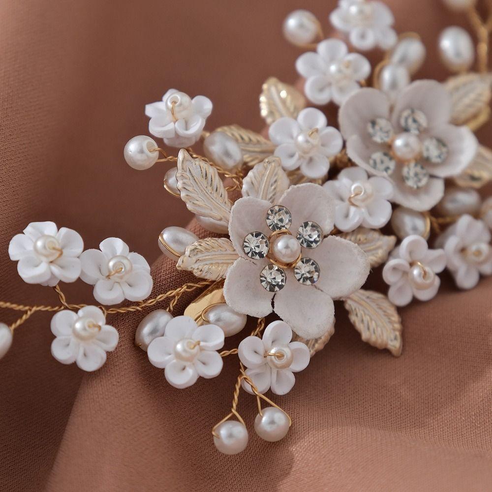 Pearl Bride Hairpin Silk Flower Wedding Headdress Exquisite Bridal Hair Clip Banquet Dancing Party