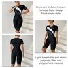 Womens Short Wetsuit Black Crewneck Short Sleeve Front Zip Contrast Color Womens Diving Suit for Diving Swimming