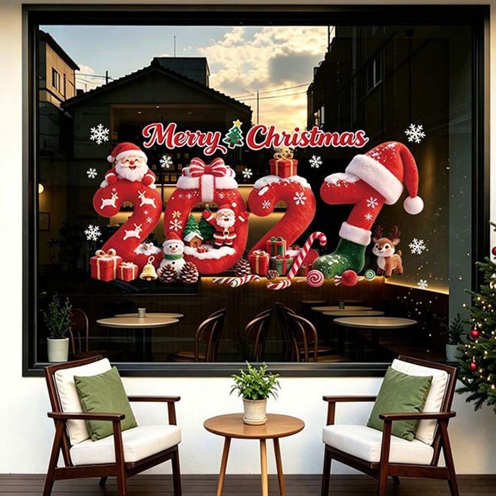 Double Sided Christmas Window Sticker Removable PVC Xmas Tree Mural Winter Celebration