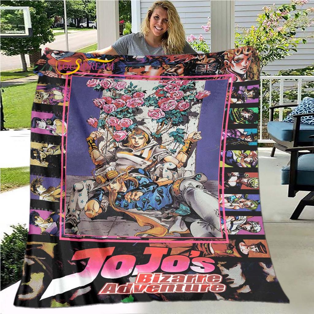 Jojo's Bizarre Adventure 3D-bedruckte Flanelldecke, Bettüberwurf, weiche Cartoon-bedruckte Tagesdecke, Tagesdecke, Sofadecke