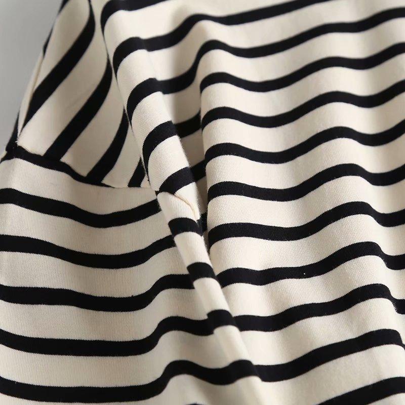 Rochie de soare pentru damă, cu mânecă scurtă, buzunar lateral midi, bumbac, cu dungi, de înaltă calitate